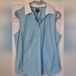 Talbots No Iron Sleeveless Collared Shirt Button Front Blouse Size 12P